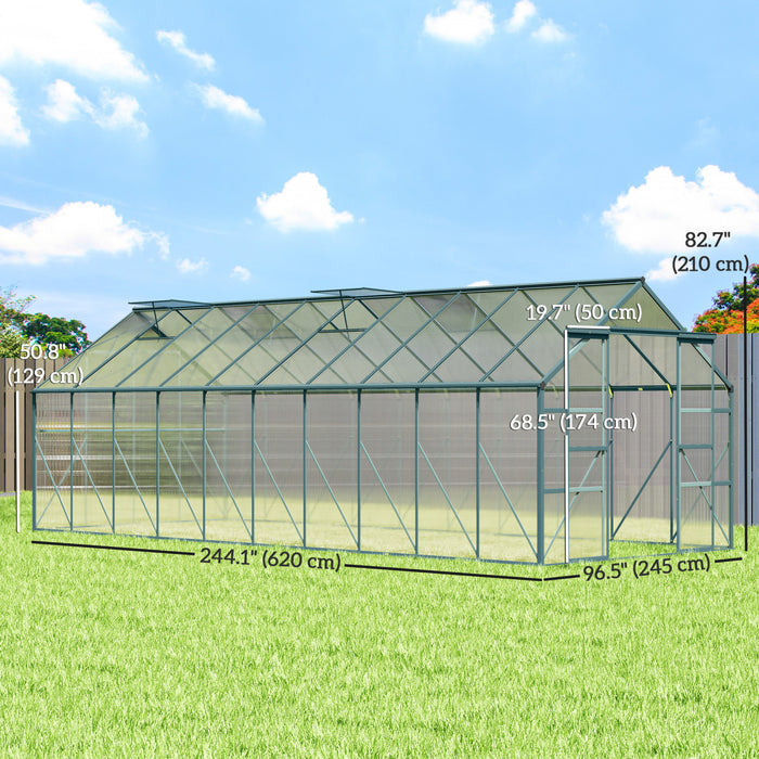 Serre de Jardin Outsunny en Polycarbonate avec Gouttieres, Vert