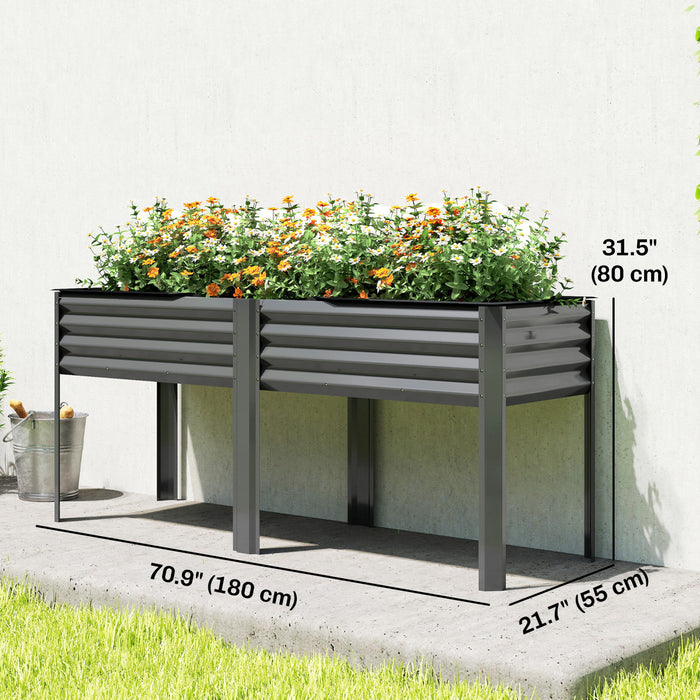 Outsunny Jardiniere surelevee en metal galvanise avec pieds, 180 x 55 x 80 cm