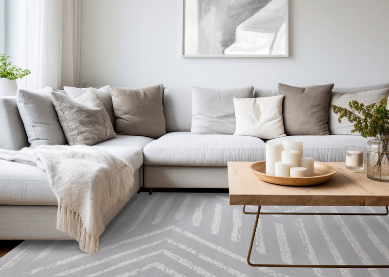 Carpette Forte grise et blanche à motif de rayures modernes - 5 pi 3 po x 7 pi 5 po