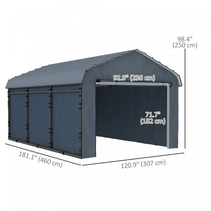 Outsunny Abri D'auto 10'x15' Avec Toit En Metal, Parois Laterales Amovibles