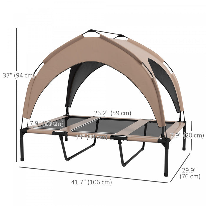 Pawhut Lit Sureleve Pour Chien Avec Auvent, Lit Rafraichissant, Lit Sureleve Portable Avec Maille Respirante Lavable, Pour Interieur Et Exterieur, Grands Chiens, 42\" X 30\" X 36\", Cafe