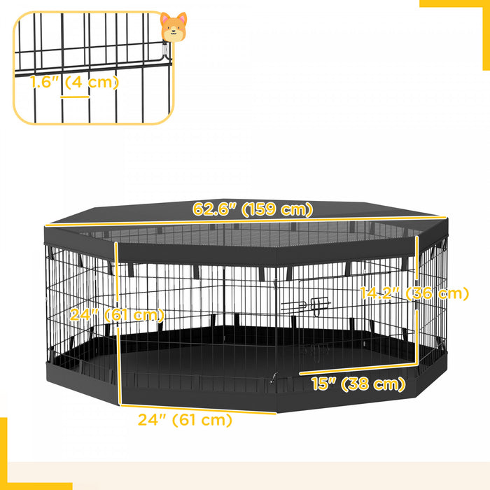 Pawhut Parc Pour Chien, 8 Panneaux Pliables, Coussin Impermeable, Couverture Superieure Resistante Au Soleil Cloture Pour Chien 24\" De Haut Pour Chiens Et Animaux De Petite Taille