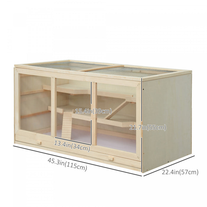 Pawhut D2-0041 Cage De Hamster En Bois De Sapin Souris Rats Souris Petits Animaux Exercice Maison De Jeu Avec Toboggan Cage En Bois