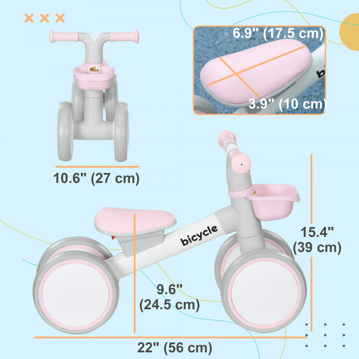 Qaba Velo D'equilibre Pour Bebe, Velo D'equilibre Avec Siege Reglable, Rose