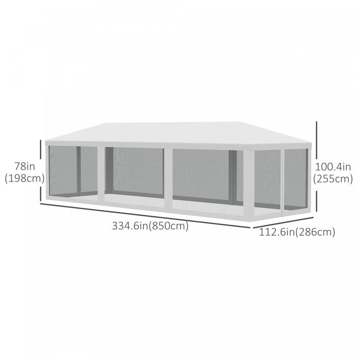 Outsunny Tente De Reception 10' X 28' Gazebo Avec 8 Filets A Mailles, Blanc