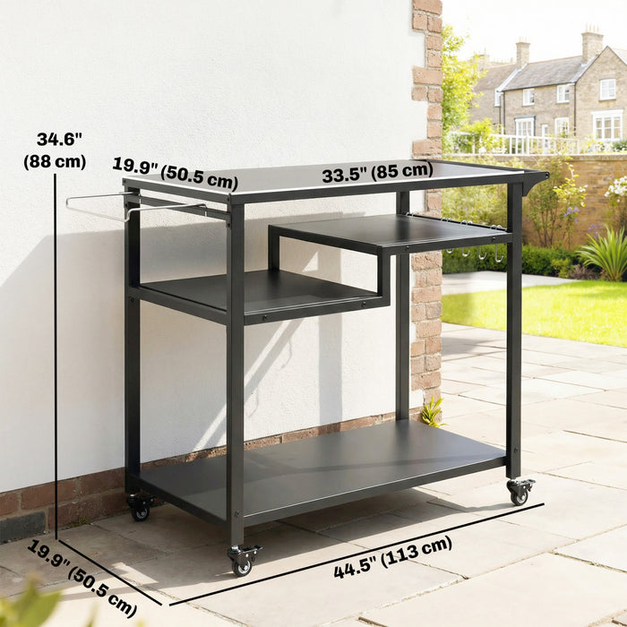 Outsunny Meuble a Barbecue Exterieur, Table pour Four a Pizza a Trois Etageres, Noir