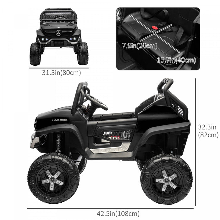 Aosom Camion Jouet Sous Licence Mercedes-benz, Vehicule Electrique Alimente Par Batterie 12 V Avec Telecommande 2,4 G, Suspension A Ressort A 3 Vitesses, Lumieres Led, Mp3, Musique, Klaxon, Noir