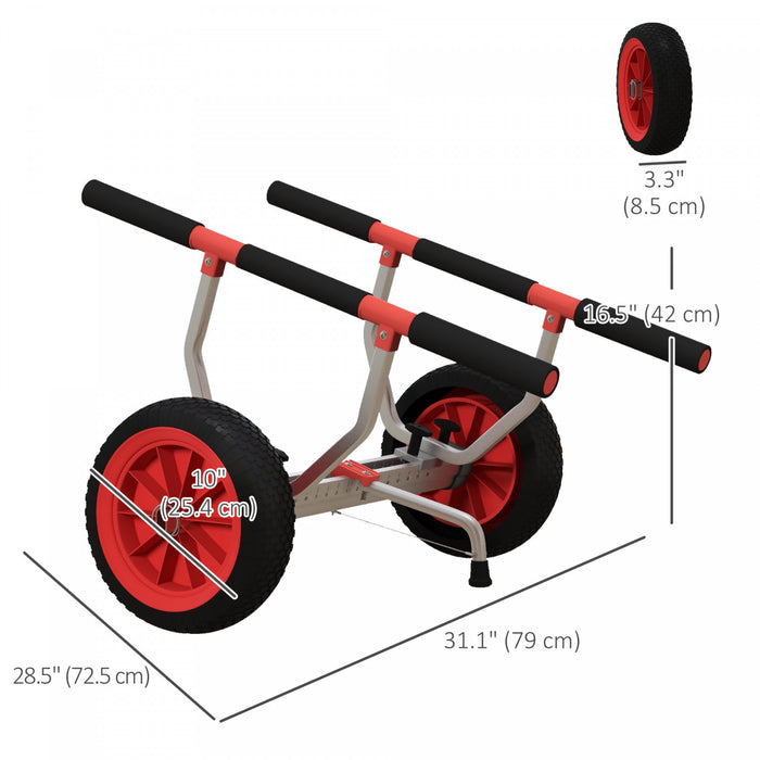 Soozier Chariot Pour Kayak Avec Largeur Reglable Et Grandes Roues, Rouge