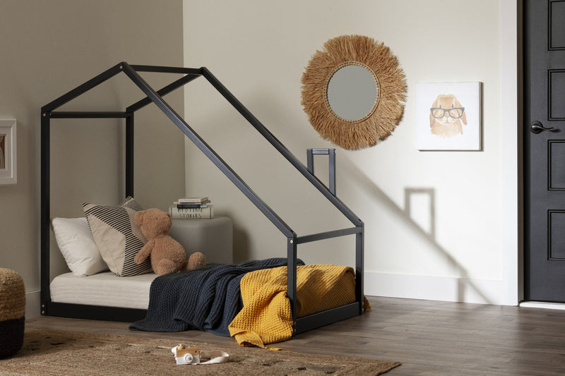 Lit maison Sweedi avec cheminée - noir