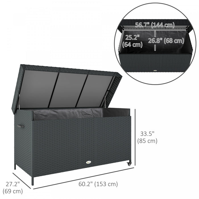 Outsunny Coffre De Rangement Exterieur De 165 Gallons, Verin A Gaz Et Roues