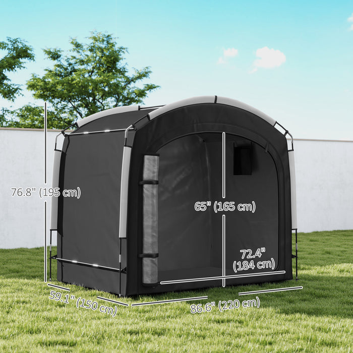 Abri de rangement Outsunny pour velos avec sac de transport pour 3-4 velos, noir