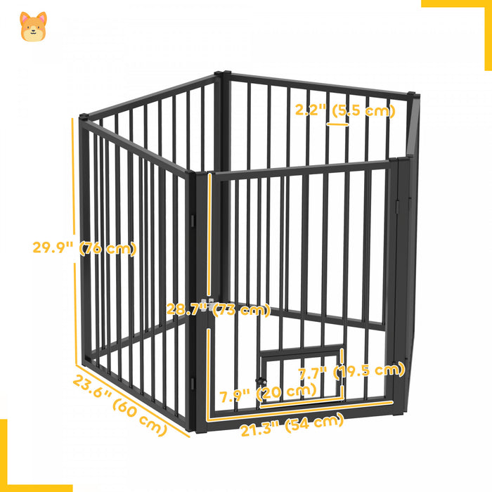 Pawhut Parc Pour Chien, 30\" De Haut, 5 Panneaux, Enclos D'exercice Pour Chiot, Robuste Avec Barriere Pour Chien Et Porte Pour Chat, Cloture Portable Pliable, Noir