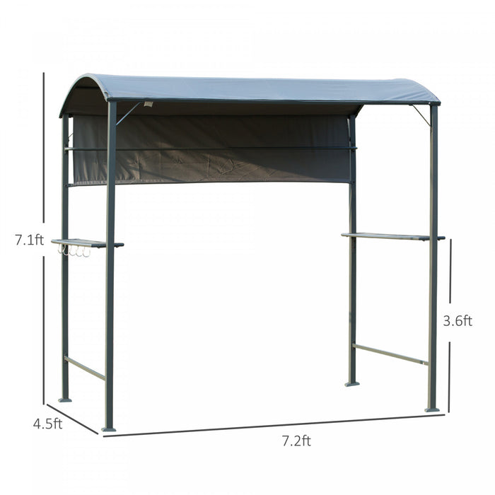 Outsunny 7x4.5pi Barbecue Exterieur Gazebo Tente Cadre En Metal Grille De Jardin Auvent Pare-soleil Arriere-cour Abri Portable Avec Auvent Lateral 2 Etageres Et 5 Crochets Gris