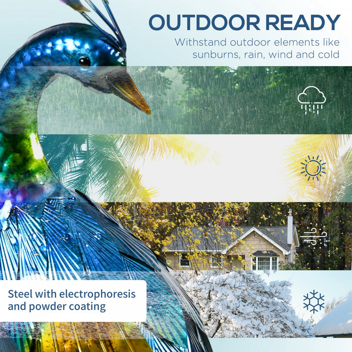 Outsunny Statue de Jardin Paon en Acier, Ornement Multicolore