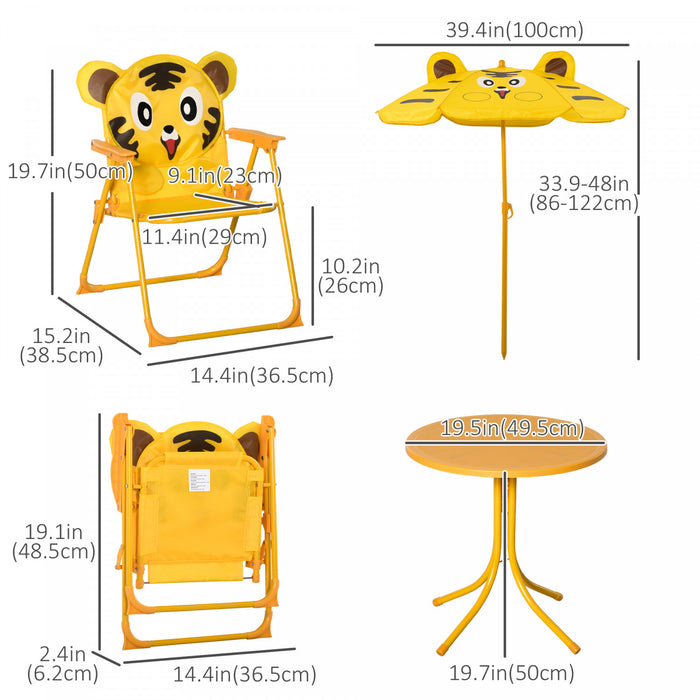 Outsunny Table de Pliage Pique-Nique Enfants avec Chaise et Parapluie Jaune
