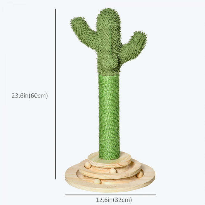 Pawhut Arbre A Chat 23.6\" En Sisal Naturel Avec Deux Balles Suspendues Interactives Et Jouets Rotatifs Pour Chats D'interieur