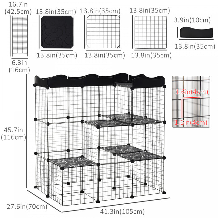 Pawhut Parc Pour Animaux De Compagnie Diy Petit Animal Cage Cloture Avec Rampe De Porte Accessoires Interieur Exterieur Pour Chaton Pet Vison Noir