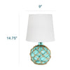 Marelle Netted Jute & Glass Table Lamp, Teal, 14.75"H | Marelle Lampe de table en verre avec filet de jute, Sarcelle, 14,75 po H