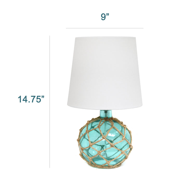 Marelle Lampe de table en verre avec filet de jute, Sarcelle, 14,75 po H