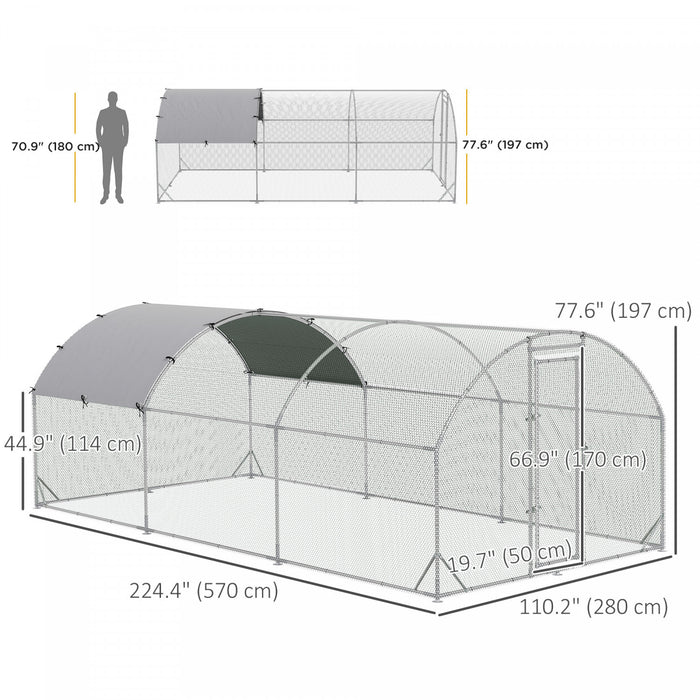 Pawhut Grand Poulailler En Metal Galvanise, Avec Couverture, Pour L'exterieur De La Cour 110.25 \"l X 224.5 \"l X 77.5 \"h