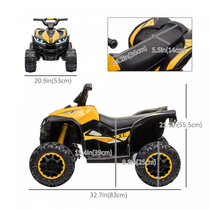 Aosom Quad Pour Enfants 12 V Avec Fonction Avant Et Arriere, Quatre Roues Pour Enfants Avec Roues Resistantes A L'usure, Musique, Vtt Electrique, 3 Ans Et Plus, Jaune