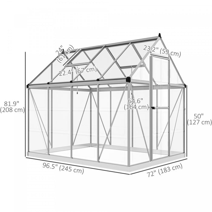 Outsunny Serre En Polycarbonate De 6' X 8', Argente