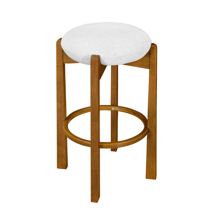 Olivia – Lot de 2 tabourets de bar d’interieur en bois d’hevea avec assise ronde, structure durable et revetement en tissu