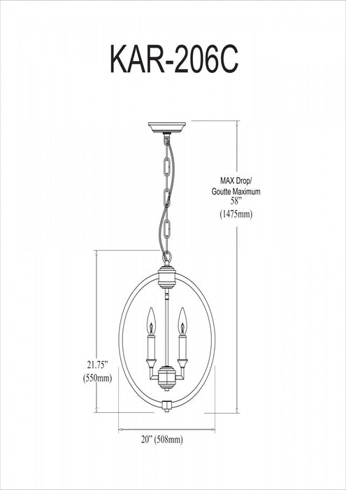 Lustre Karland de Dainolite de 20 po de diamètre avec bande cloutée de cristaux, fini chromé poli et 6 ampoules