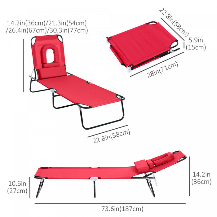 Chaise Longue D'exterieur Adjustable Outsunny, Rouge