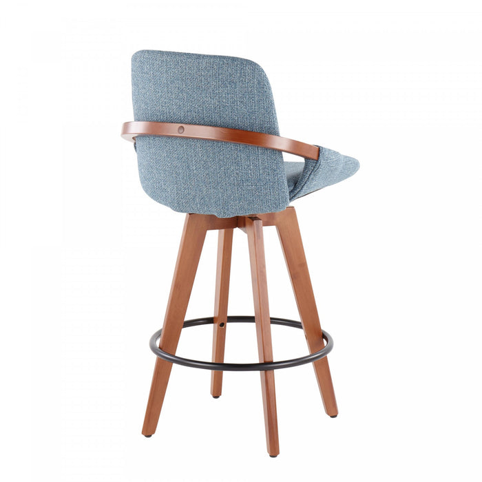 Tabouret de style du milieu du 20e siècle Cosmo de hauteur comptoir en tissu - noyer et bleu