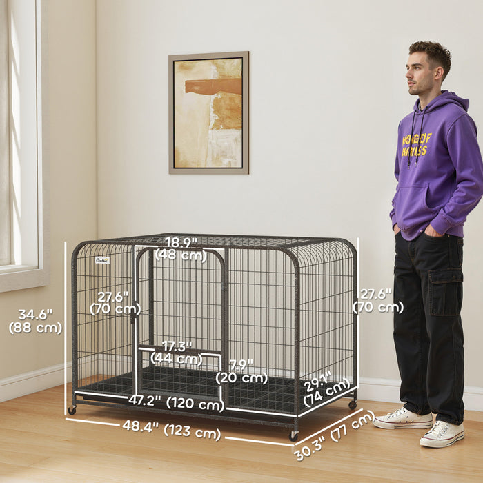 Cage Robuste pour Chien avec Roues et Plateau