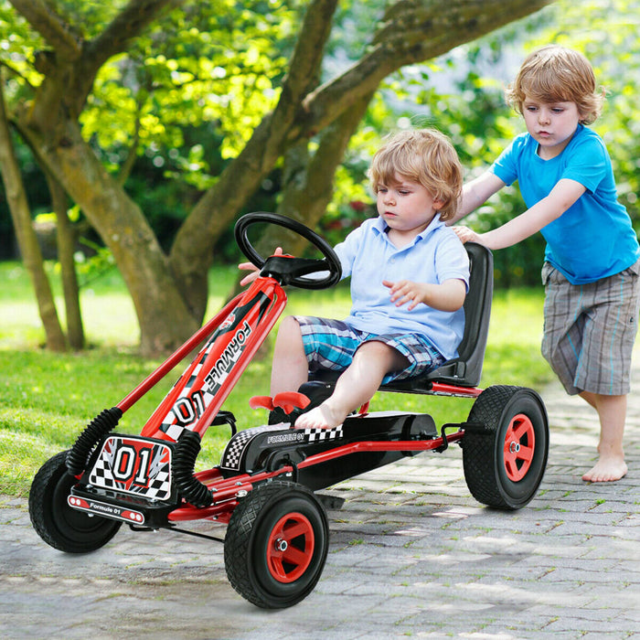 Kart A Pedale Enfant,go-kart D’exterieur Avec Charge Maximale 30kg,siege Reglable,frein,embrayage,4 Roues Pour 3-8 Ans Enfants,filles,garcons 101 X 61 X 62cm Bleu/rouge