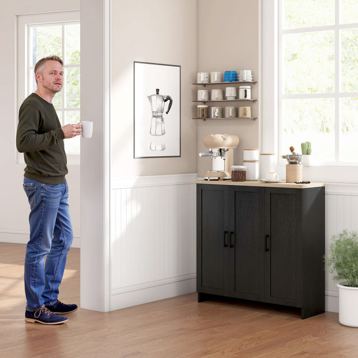 HOMCOM Armoire buffet moderne avec etageres reglables, noir