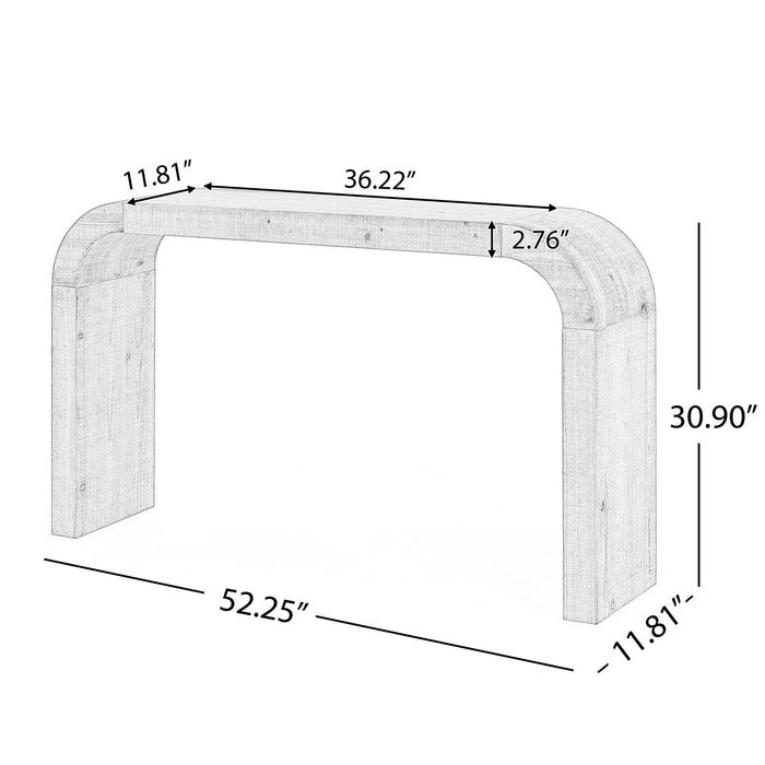 Cedar Table Console en Bois 52 po avec Bord Courbe et Finition Vieillie, Naturel