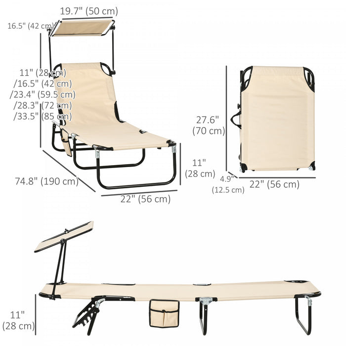 Outsunny Chaise Longue 2 Pieces Avec Dossier Reglable Et Pare-soleil, Beige