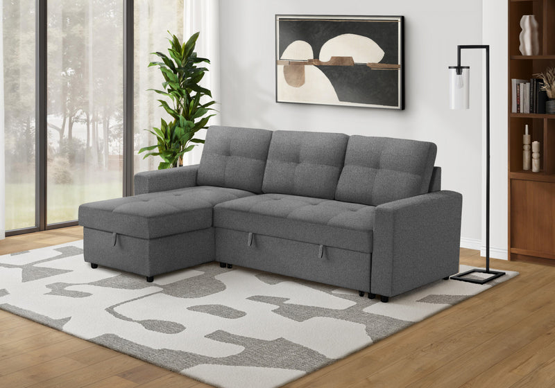 Canape-Lit Convertible, Chaise De Rangement, 90\" Longueur, Tissu Gris Fonce