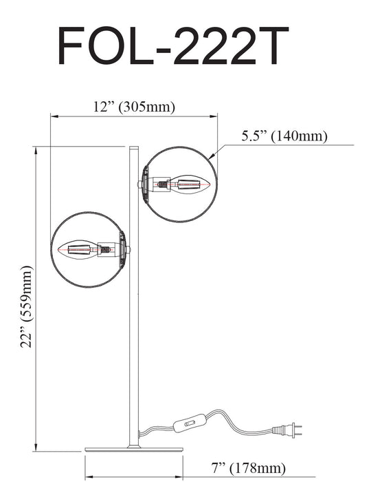 Lampe de table Folgar de Dainolite en verre blanc opale, avec fini noir mat et 2 ampoules