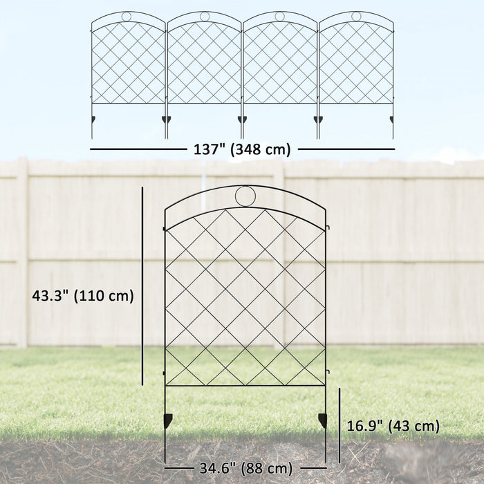 Outsunny Cloture de jardin en acier 11,4', lot de 4, noir