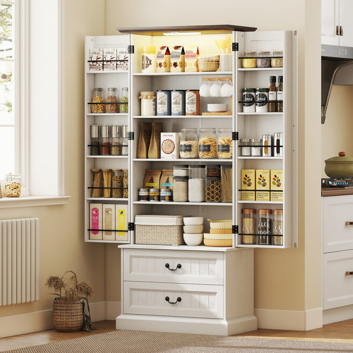 HOMCOM Armoire de cuisine 72\" avec eclairage LED et etageres de porte Blanc