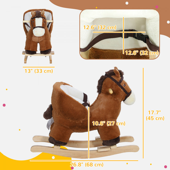 Cheval A Bascule Qaba Pour Bebe, Jouet A Bascule En Peluche Avec Sons