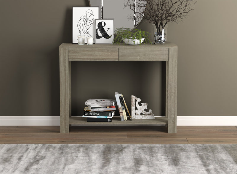 Console de 40 po avec 2 tiroirs et tablette - taupe foncé