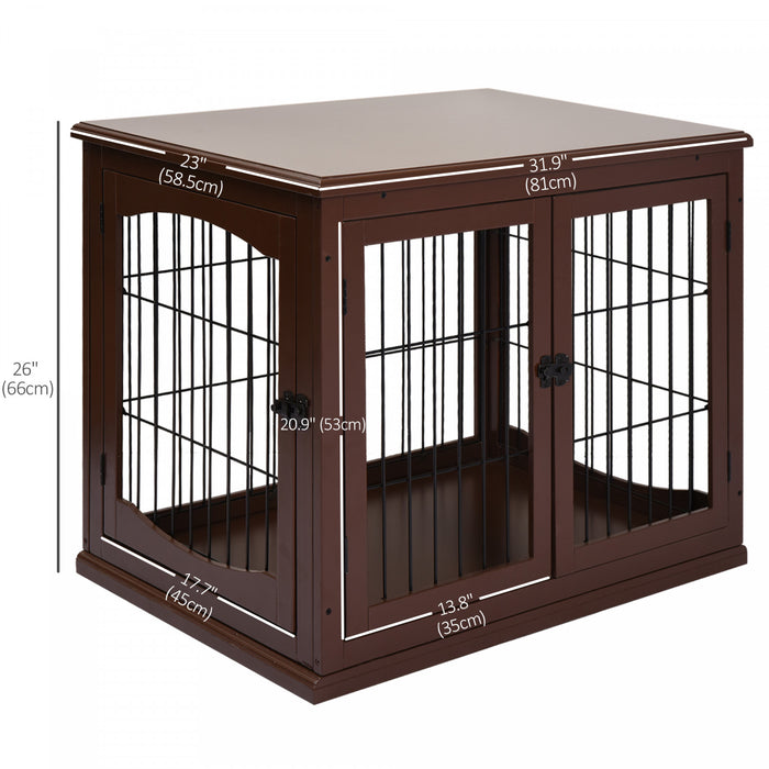 Pawhut Cage A Chien Decorative De 26\" En Bois Avec Double Porte D'entree Et Design Simple Et Moderne, Marron