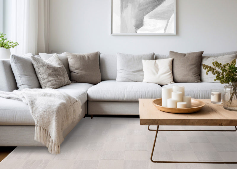 Carpette Leonardo blanche et grise à motif à carreaux - 7 pi 10 po x 10 pi 6 po