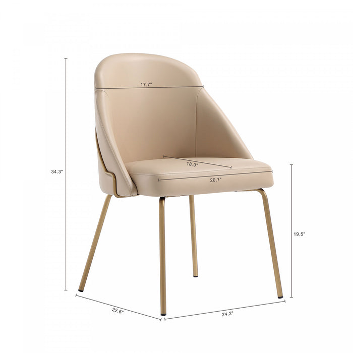 Chaise de salle a manger moderne Gracie en metal et cuir vegetalien, coloris beige et or