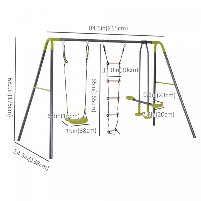 Homcom Ensemble De Balancoire 3 En 1 Pour Enfants, Balancoire Double Face A Face Et Planeur, Echelle D'escalade En Forme De A Ensemble De Balancoire En Metal Robuste Pour Aire De Jeux De Jardin
