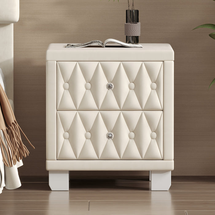 Sophia Table de Nuit Elegante en Velours avec Tiroirs et Design Capitonne, Beige