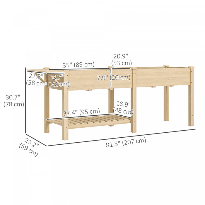 Outsunny Lit de jardin sureleve, jardiniere en bois avec etagere, naturel