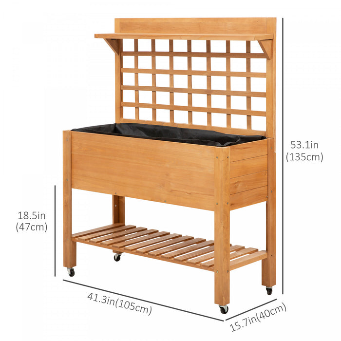 Outsunny 41,25\"x15,75\"x53,25\" Jardiniere En Bois Surelevee Jardiniere Surelevee Jardiniere A Fleurs Boites A Herbes Pour Legumes Fleur Avec Etagere Et Roues En Bois Massif Exterieur/interieur