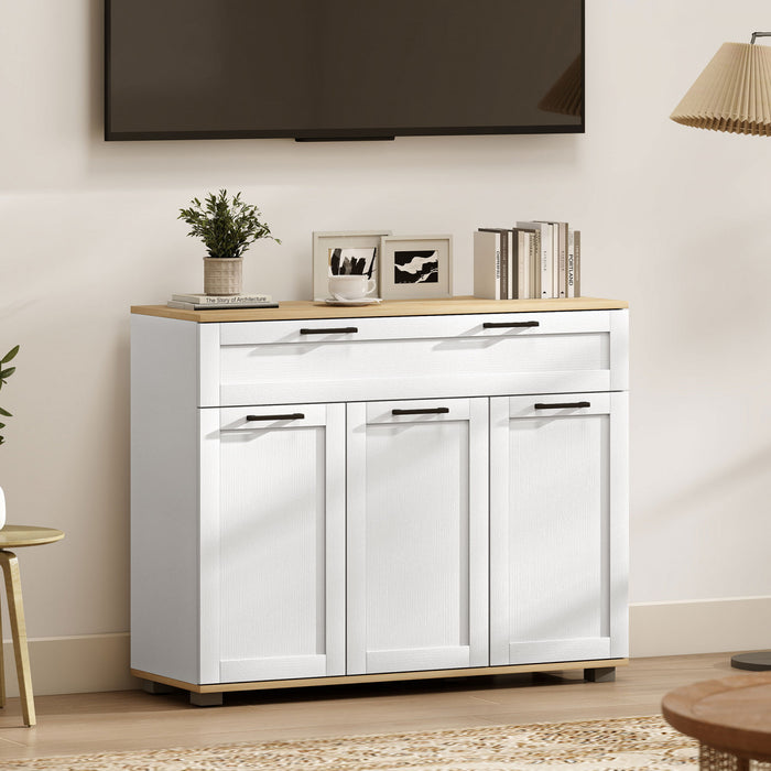 HOMCOM Buffet avec Tiroir et Etageres Ajustables, Blanc