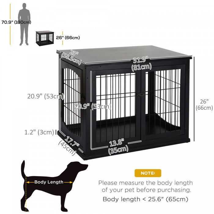 Pawhut Cage A Chien Decorative De 26\" En Bois Avec Double Porte D'entree Et Design Simple Et Moderne, Noir